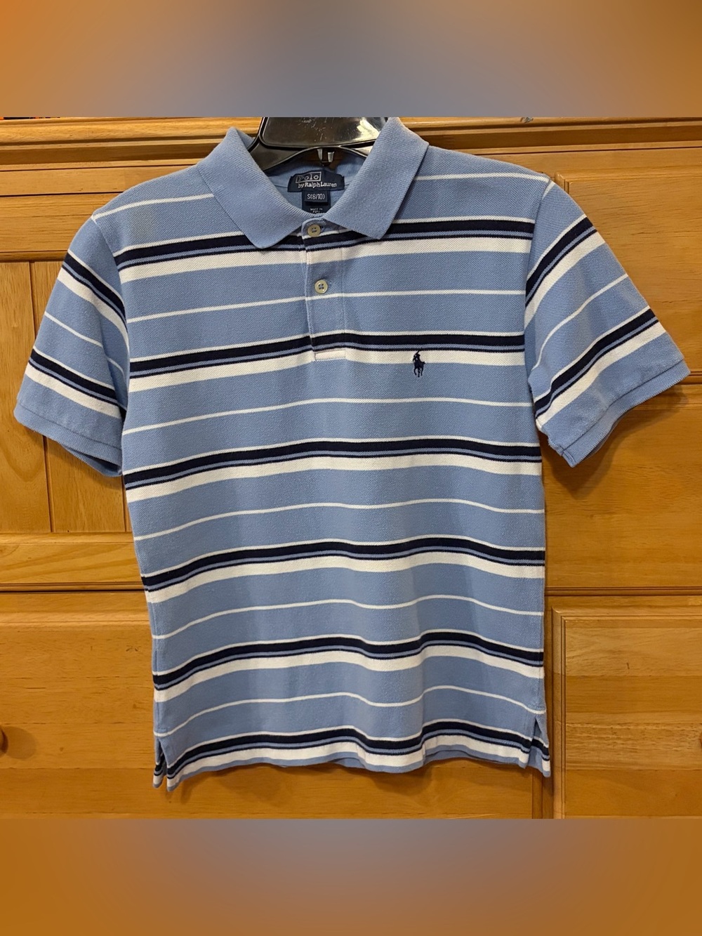 Polo Ralph Lauren Boy’s Classic Blue Striped Mesh Polo Shirt Size Small (8-10)